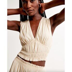 Abercrombie & Fitch Cream Crinkle Textured Plunge Set Top Womens Size S